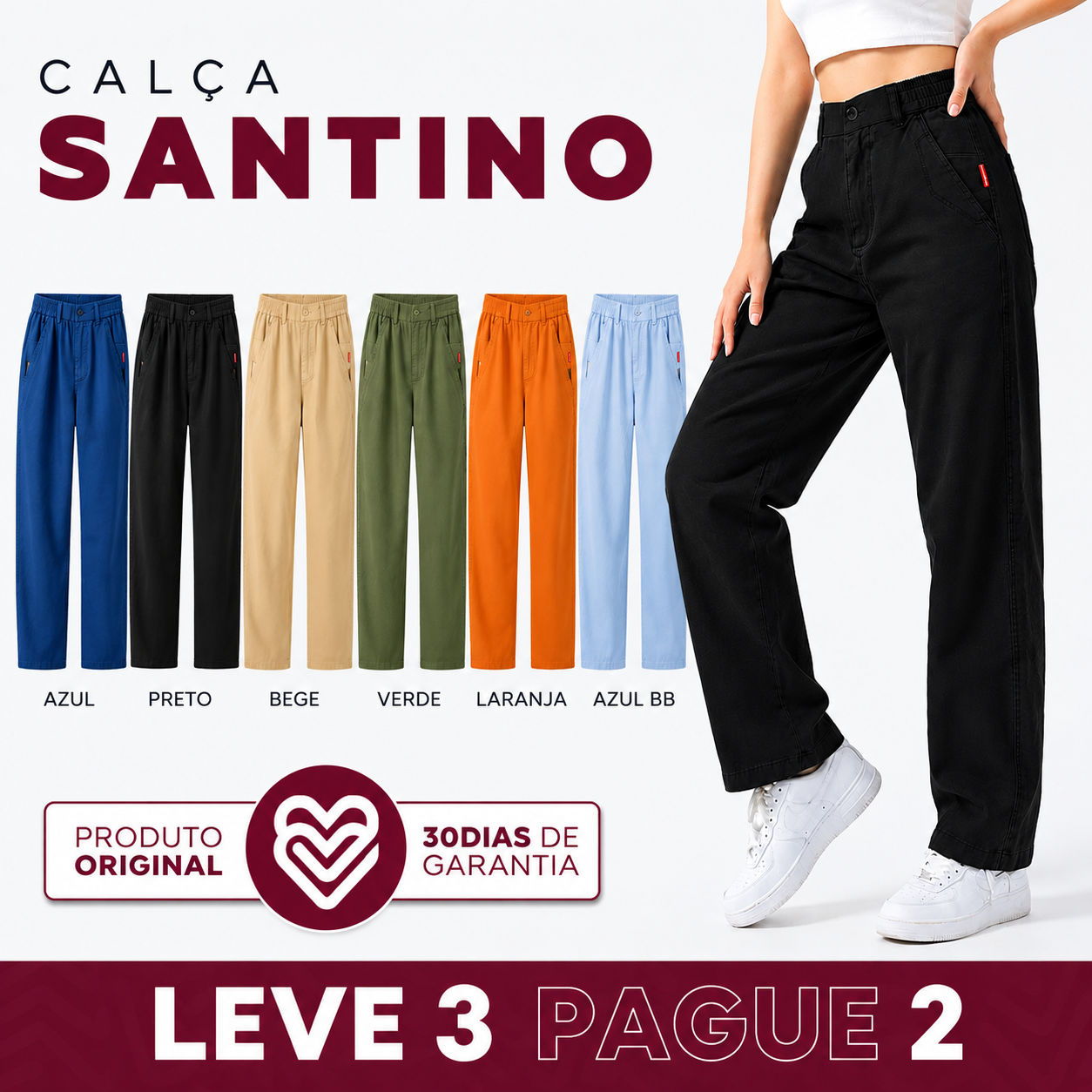 [Leve 3 Pague 2] Calça Feminina Santino em Algodão e Seda Gelo (Elegante e Sofisticada!)